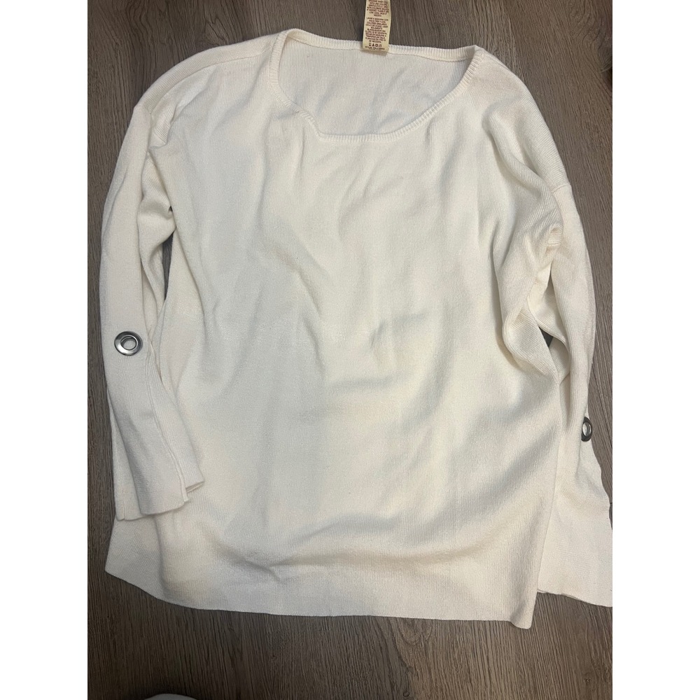 Faded Glory Womens Cream Knit Grommet Sleeve Scoop Neck Sweater Size M 8-10